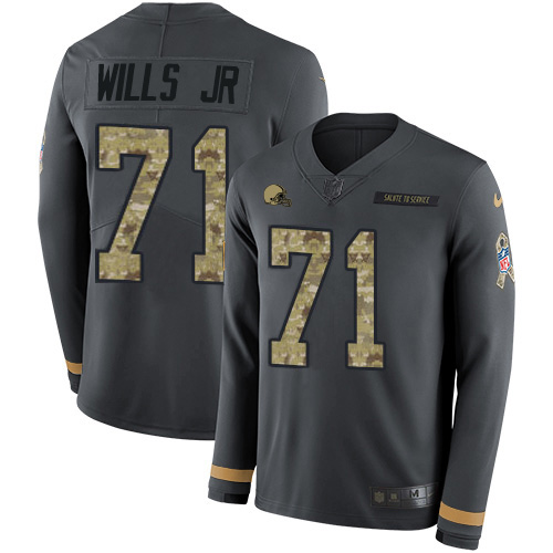 Nike Browns #71 Jedrick Wills JR Anthracite Salute to Service Youth Stitched NFL Limited Therma Long Sleeve Jersey